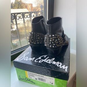 Sam Edelman Black Leather Studded Ankle Boots